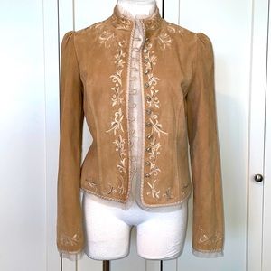 Tahari Women's Embroidered Suede Jacket with Silver buttons Size S NWOT